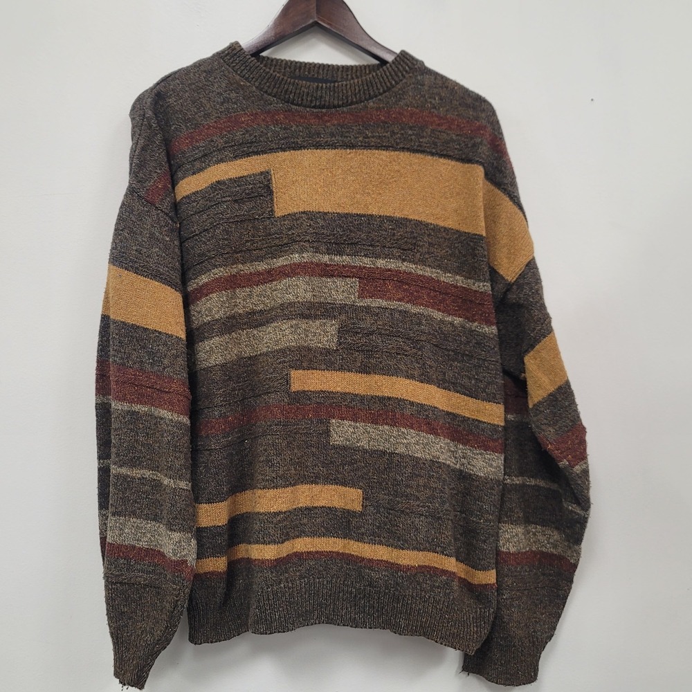 Bill Blass Mens Vtg 3D Knit Sweater Size XL‎ Biggie Cosby Hip Hop Indie Brown